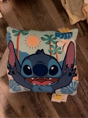 Disney Stitch Square Pillow in Aqua, Navy and Coral